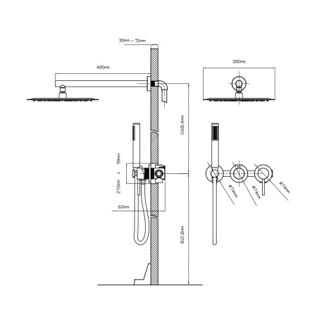 Встраиваемая душевая система со смесителем Vincea Groove VSFW-4G01GM вороненая сталь